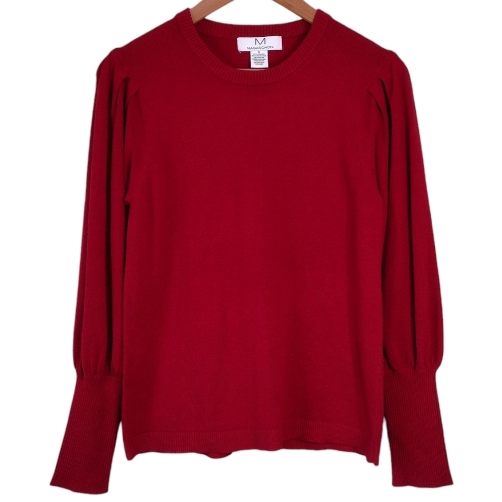 Magaschoni Women's Barolo Red Pullover Balloon Long Sleeve Crewneck Sweater